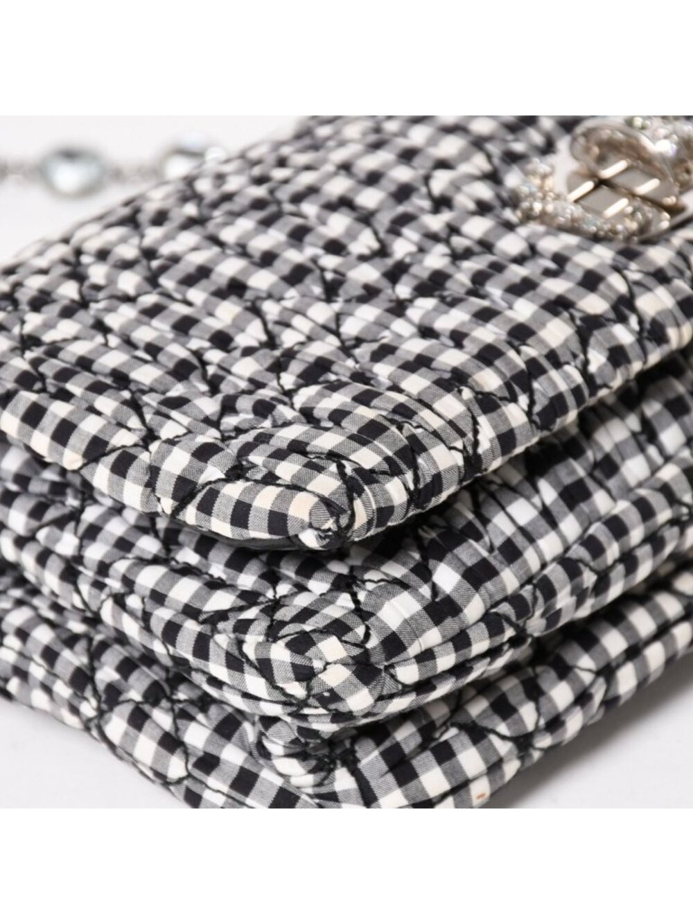 Miu Miu Matelasse Bijou Chain Shoulder Bag Gingham Check Rhinestone - Picture 12 of 16